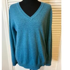 TAHARI Blue 100% Cashmere V-Neck Sweater‎ Sz L
